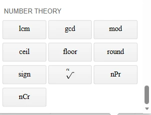 Manual of Online Graphing Calculator 9 Number Theory Functions panel